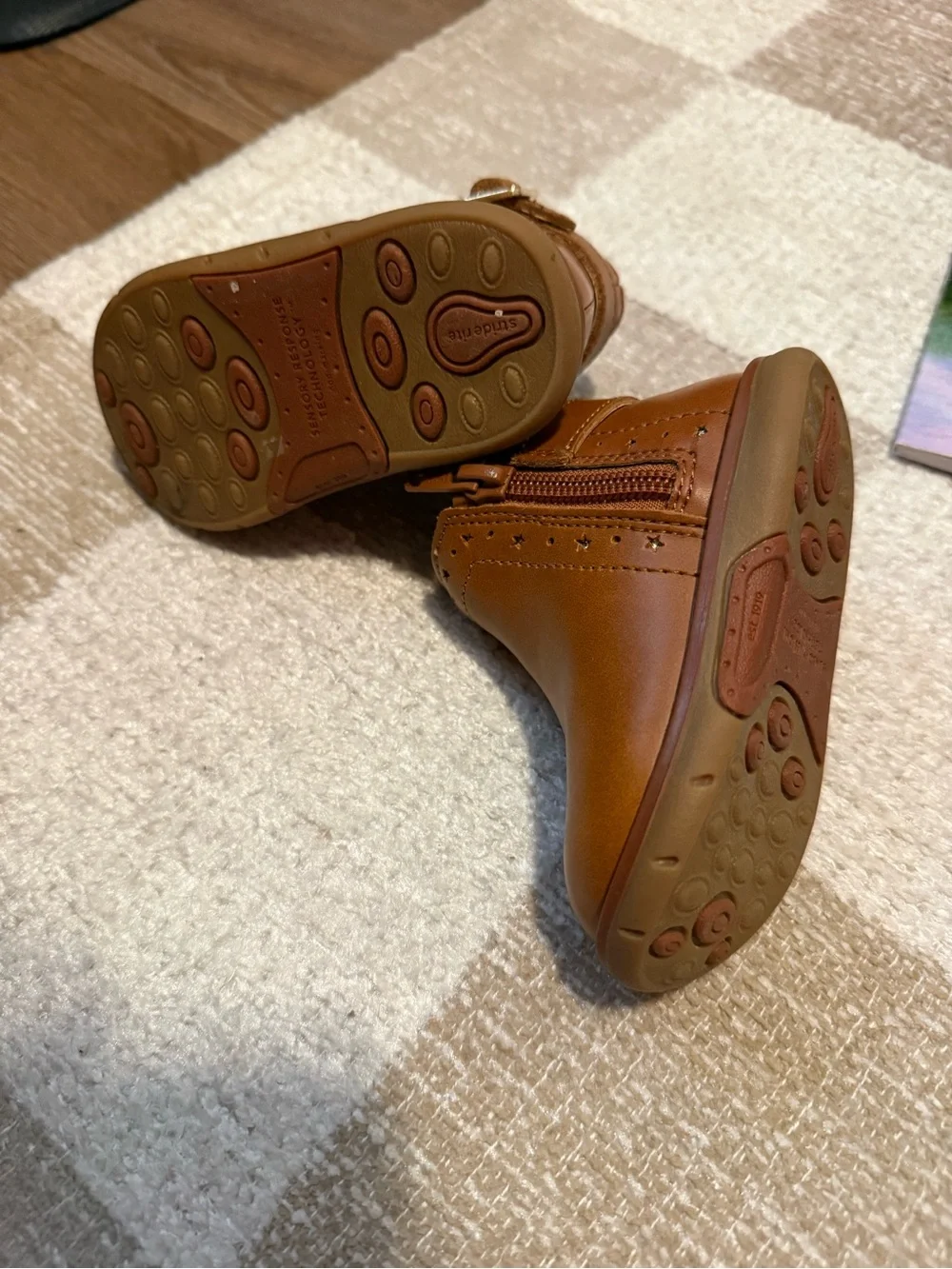 Stride Rite Little Girls Tan Ankle Boots with Buckle